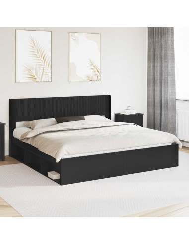 Struttura del letto con stoccaggio e testata Nero 180 x 200 cm