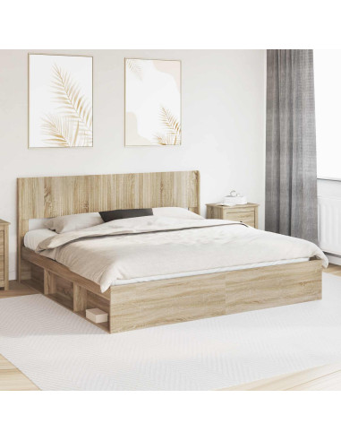 Struttura del letto con stoccaggio e testata Rovere Sonoma