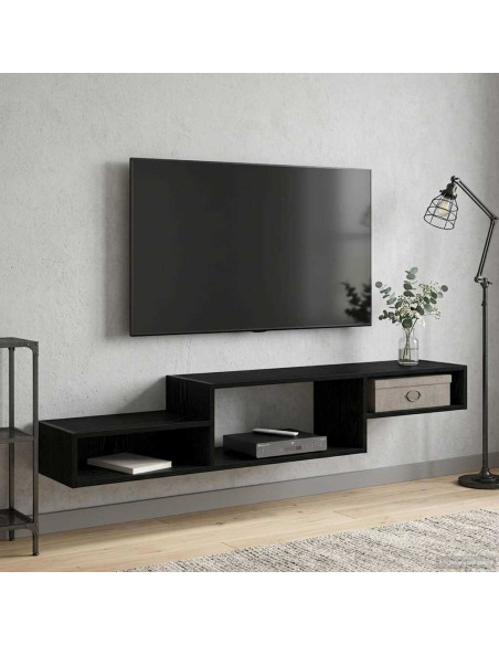 Mobile TV da Parete A parete Rovere Nero 150 x 28 x 26 cm
