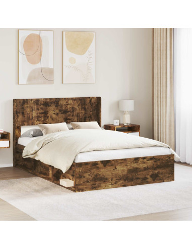 Struttura del letto con stoccaggio e testata Rovere Fumo