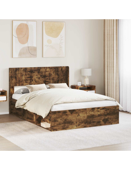 Struttura del letto con stoccaggio e testata Rovere Fumo