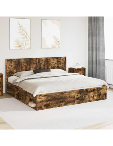 Struttura del letto con stoccaggio e testata Rovere Fumo