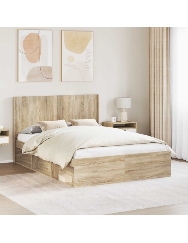 Struttura del letto con stoccaggio e testata Rovere Sonoma