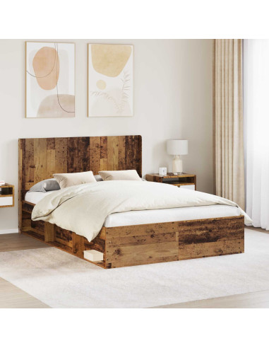 Struttura del letto con stoccaggio e testata Legno antico