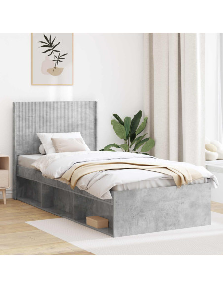Struttura del letto con stoccaggio e testata Grigio Cemento