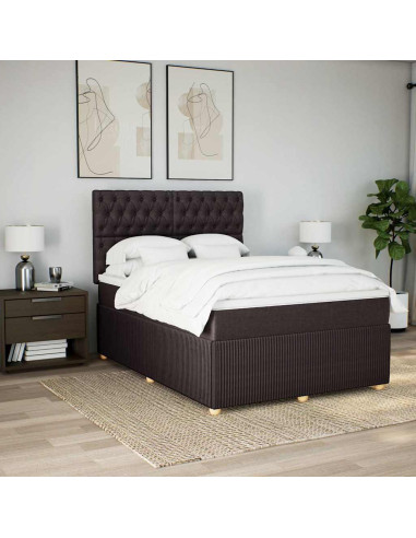 Giroletto a Molle con Materasso Marrone Scuro 140x200cm Tessuto