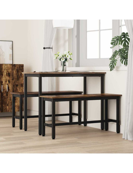 Panchina da pranzo 2 pcs Rovere fumé 100 x 32,5 x 48,5 cm