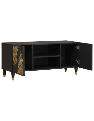 Mobile TV Nero 105 x 33 x 46 cm Legno di mango massello