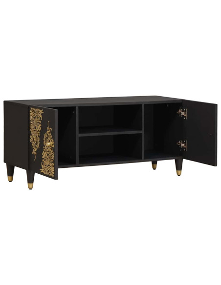 Mobile TV Nero 105 x 33 x 46 cm Legno di mango massello