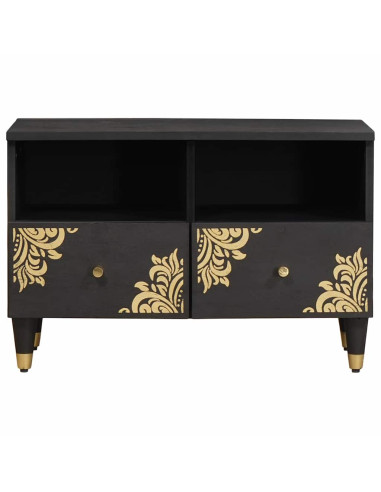 Mobile TV Nero 70 x 33 x 46 cm Legno di mango massello