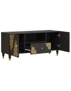 Mobile TV Nero 105 x 33 x 46 cm Legno di mango massello 2