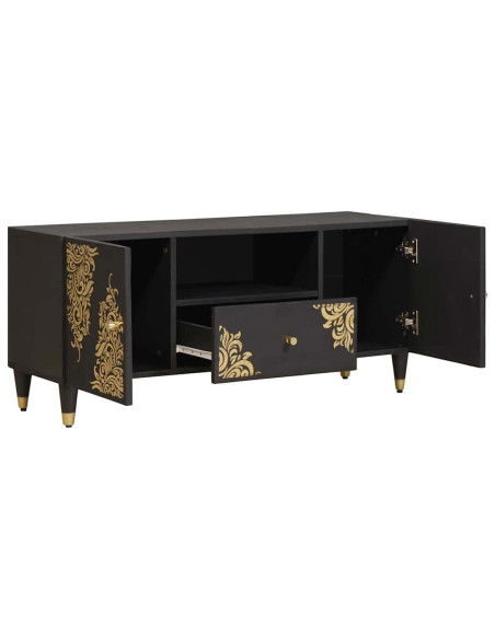 Mobile TV Nero 105 x 33 x 46 cm Legno di mango massello