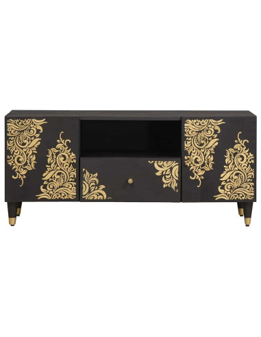 Mobile TV Nero 105 x 33 x 46 cm Legno di mango massello