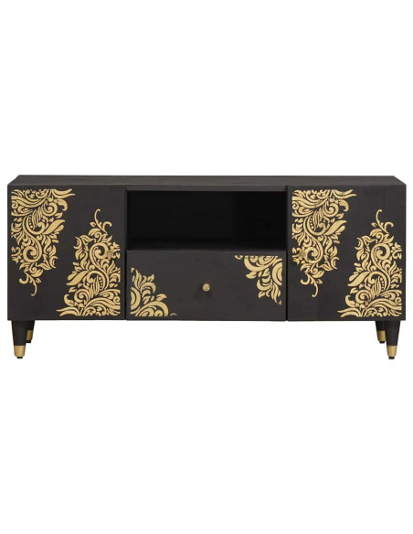 Mobile TV Nero 105 x 33 x 46 cm Legno di mango massello
