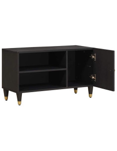 Mobile TV Nero 80 x 33 x 46 cm Legno di mango massello 2