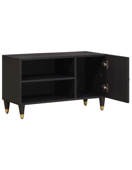 Mobile TV Nero 80 x 33 x 46 cm Legno di mango massello