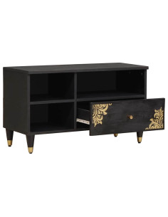 Mobile TV Nero 80 x 33 x 46 cm Legno di mango massello 2