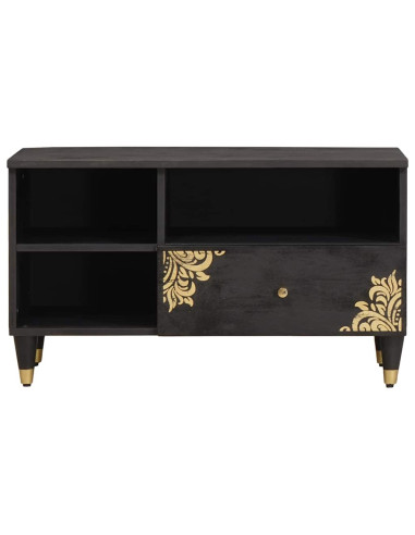 Mobile TV Nero 80 x 33 x 46 cm Legno di mango massello