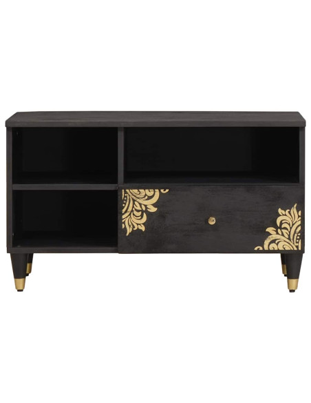 Mobile TV Nero 80 x 33 x 46 cm Legno di mango massello