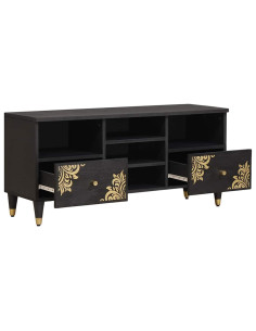 Mobile TV Nero 100 x 33 x 46 cm Legno di mango massello 2