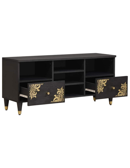 Mobile TV Nero 100 x 33 x 46 cm Legno di mango massello
