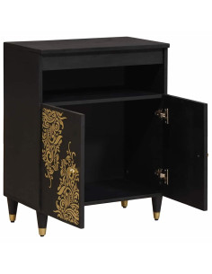 Credenza con porta Nero 60 x 33 x 75 cm Legno di mango massello 2