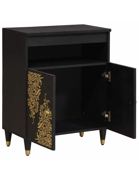 Credenza con porta Nero 60 x 33 x 75 cm Legno di mango massello