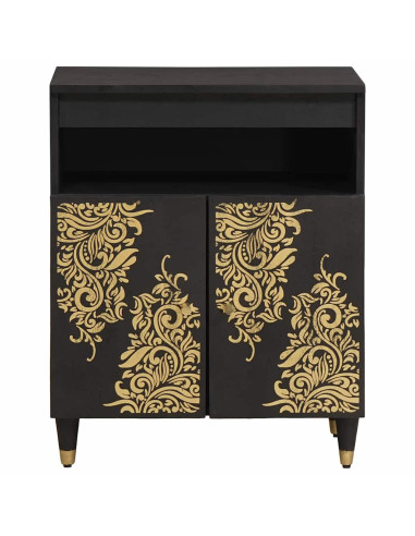 Credenza con porta Nero 60 x 33 x 75 cm Legno di mango massello