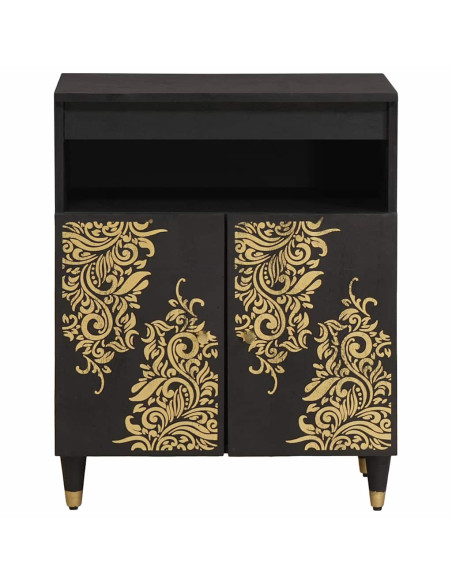 Credenza con porta Nero 60 x 33 x 75 cm Legno di mango massello