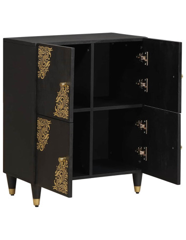 Credenza con porta Nero 60 x 33 x 75 cm Legno di mango massello