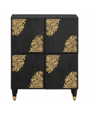 Credenza con porta Nero 60 x 33 x 75 cm Legno di mango massello