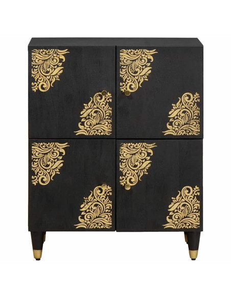 Credenza con porta Nero 60 x 33 x 75 cm Legno di mango massello