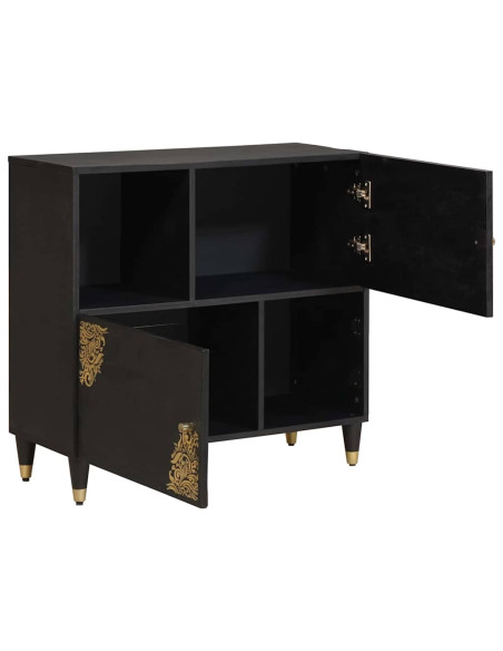 Credenza con porta Nero 80 x 33 x 75 cm Legno di mango massello