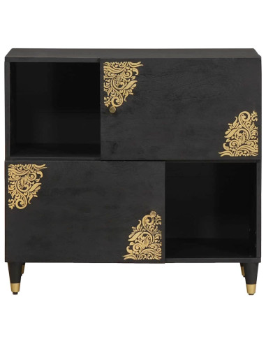 Credenza con porta Nero 80 x 33 x 75 cm Legno di mango massello