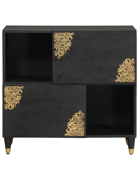 Credenza con porta Nero 80 x 33 x 75 cm Legno di mango massello