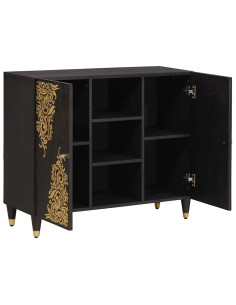 Credenza con porta Nero 90 x 33 x 75 cm Legno di mango massello 2