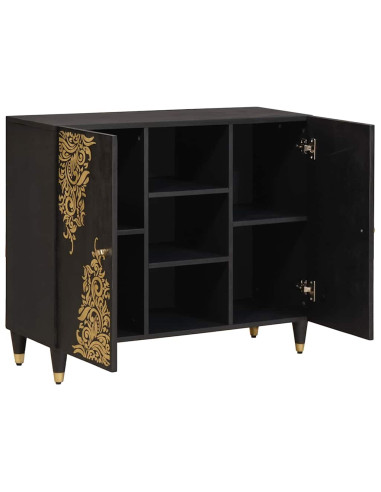 Credenza con porta Nero 90 x 33 x 75 cm Legno di mango massello