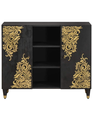 Credenza con porta Nero 90 x 33 x 75 cm Legno di mango massello