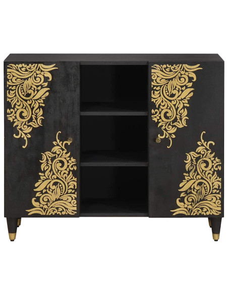 Credenza con porta Nero 90 x 33 x 75 cm Legno di mango massello