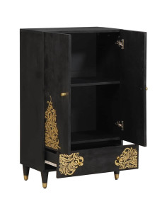 Credenza Nero 60 x 33 x 100 cm Legno di mango massello 2