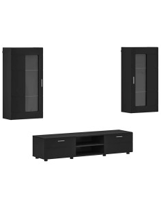 Set mobile TV con cassetto con porta Nero Legno multistrato 2