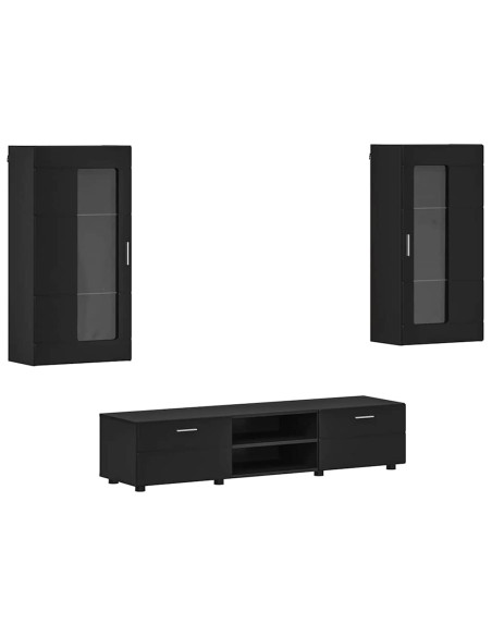 Set mobile TV con cassetto con porta Nero Legno multistrato