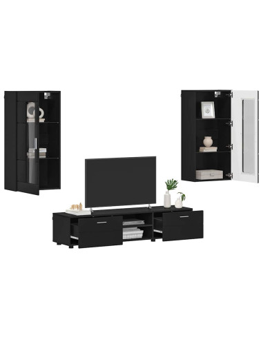 Set mobile TV con cassetto con porta Nero Legno multistrato