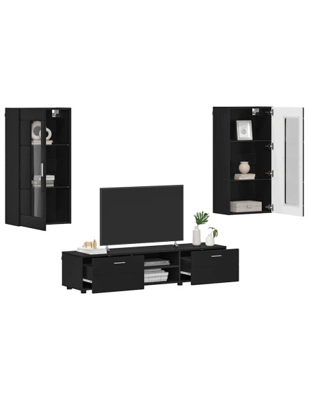 Set mobile TV con cassetto con porta Nero Legno multistrato