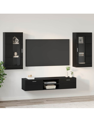 Set mobile TV con cassetto con porta Nero Legno multistrato