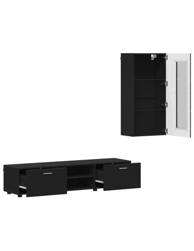 Set mobile TV con cassetto con porta Nero Legno multistrato