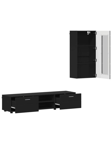 Set mobile TV con cassetto con porta Nero Legno multistrato