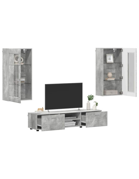 Set mobile TV con cassetto Grigio cemento Legno multistrato