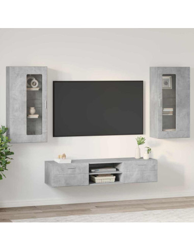 Set mobile TV con cassetto Grigio cemento Legno multistrato