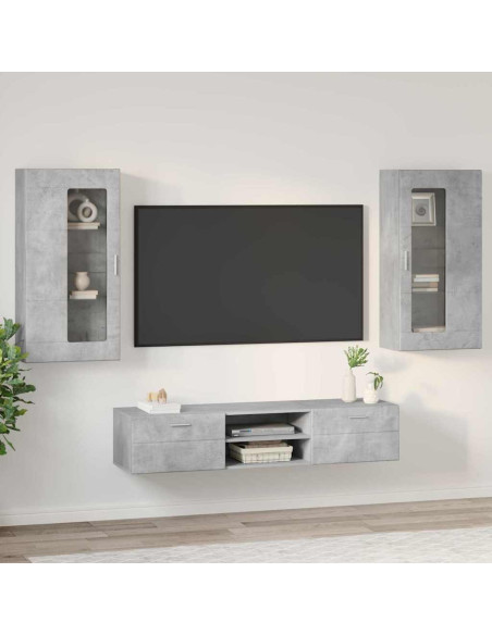 Set mobile TV con cassetto Grigio cemento Legno multistrato